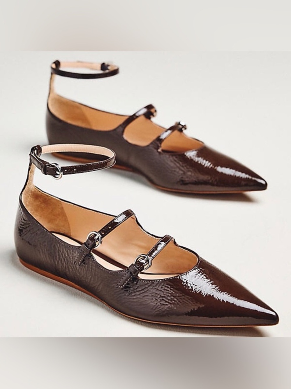 MAEVE by ANTHROPOLOGIE NWOT Triple Strap Mary Jane Flats in Brown